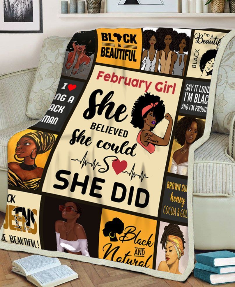 Black Women February Girl She Believed She Could So She Did Sherpa Fleece Blanket