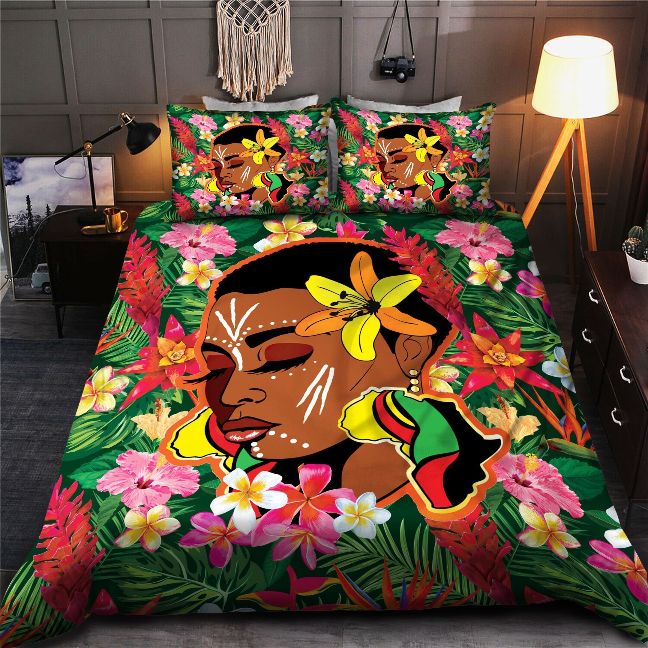 Black Women Flower Bedding Set