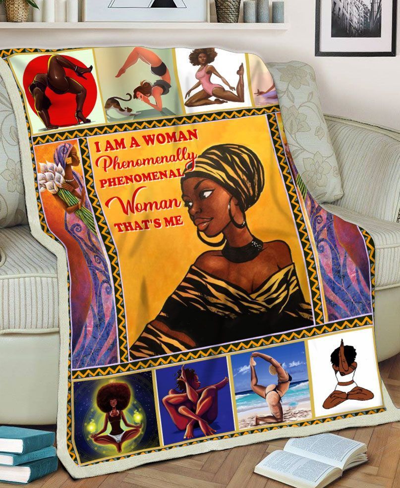 Black Women I Am A Woman Phenomenally Phenomenal Woman Sherpa Fleece Blanket