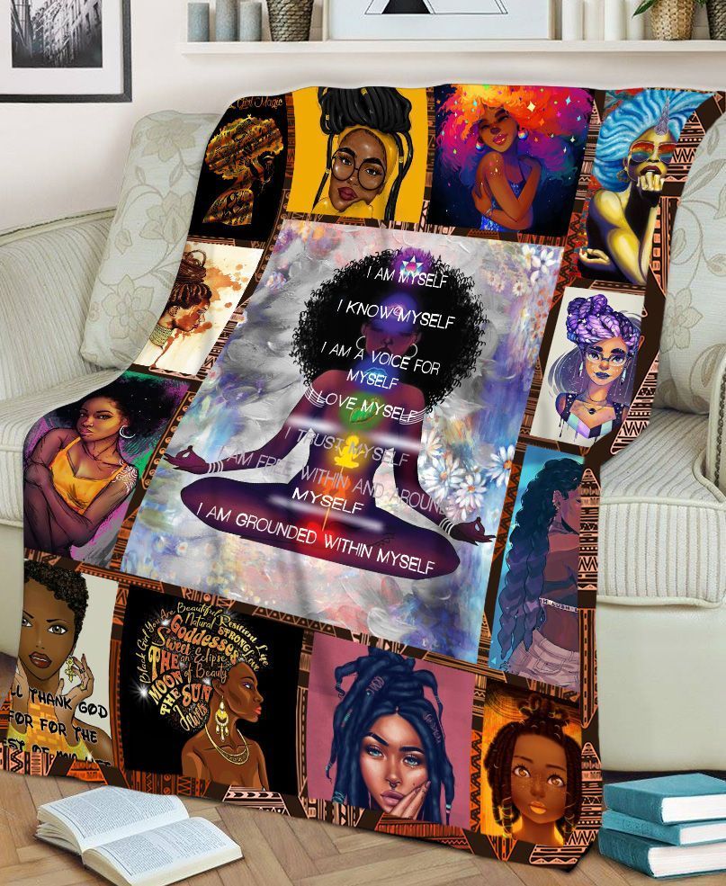 Black Women I Am Myself I Know Myself I Am A Voice For Myself Black Girl Sherpa Fleece Blanket