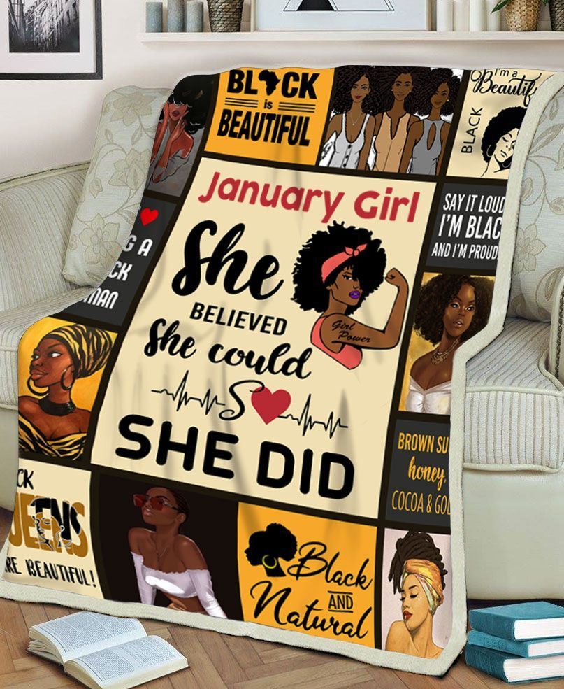 Black Women January Girl She Believed She Could So She Did Sherpa Fleece Blanket