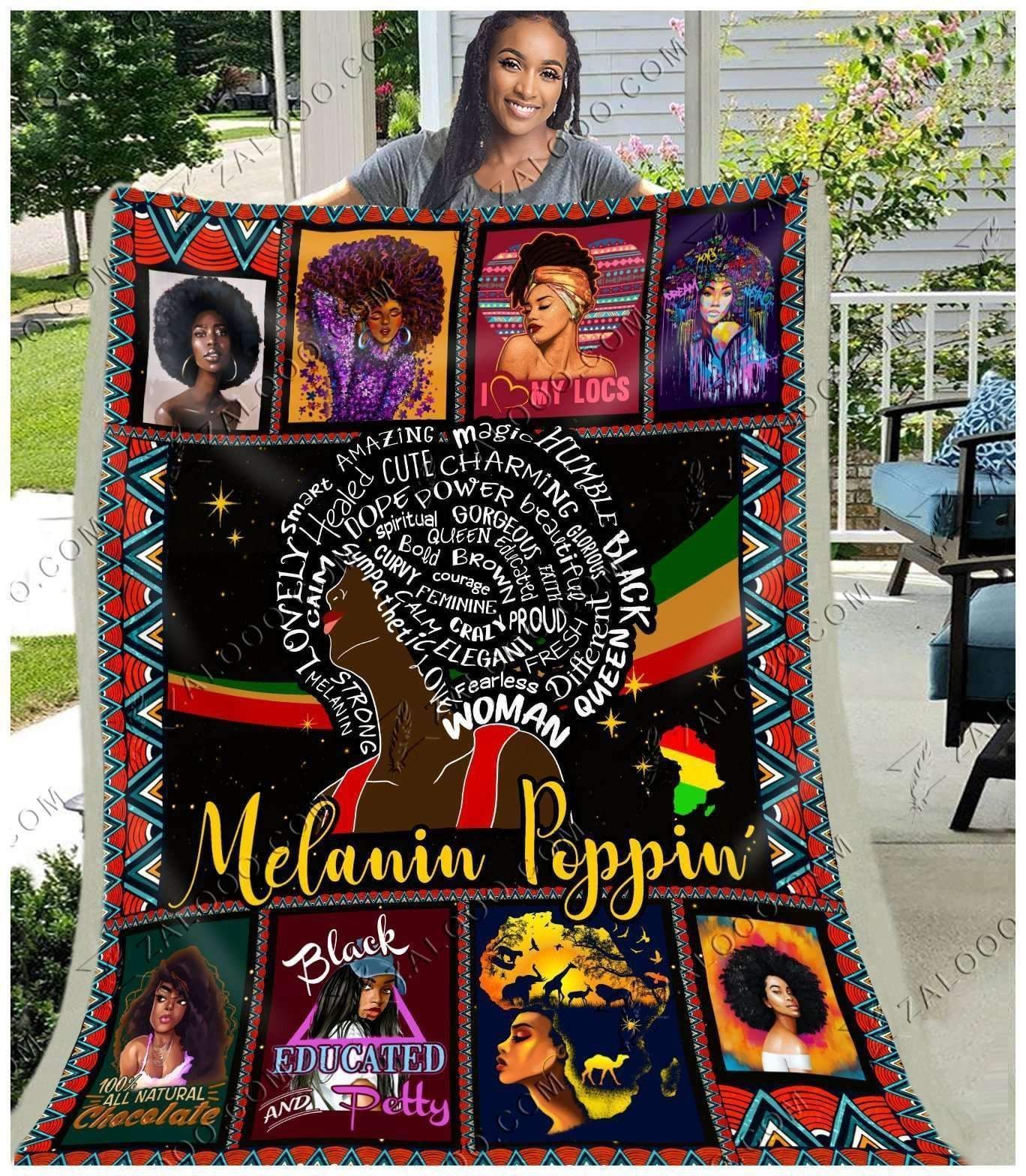 Black Women Melanin Poppin Sherpa Fleece Blanket