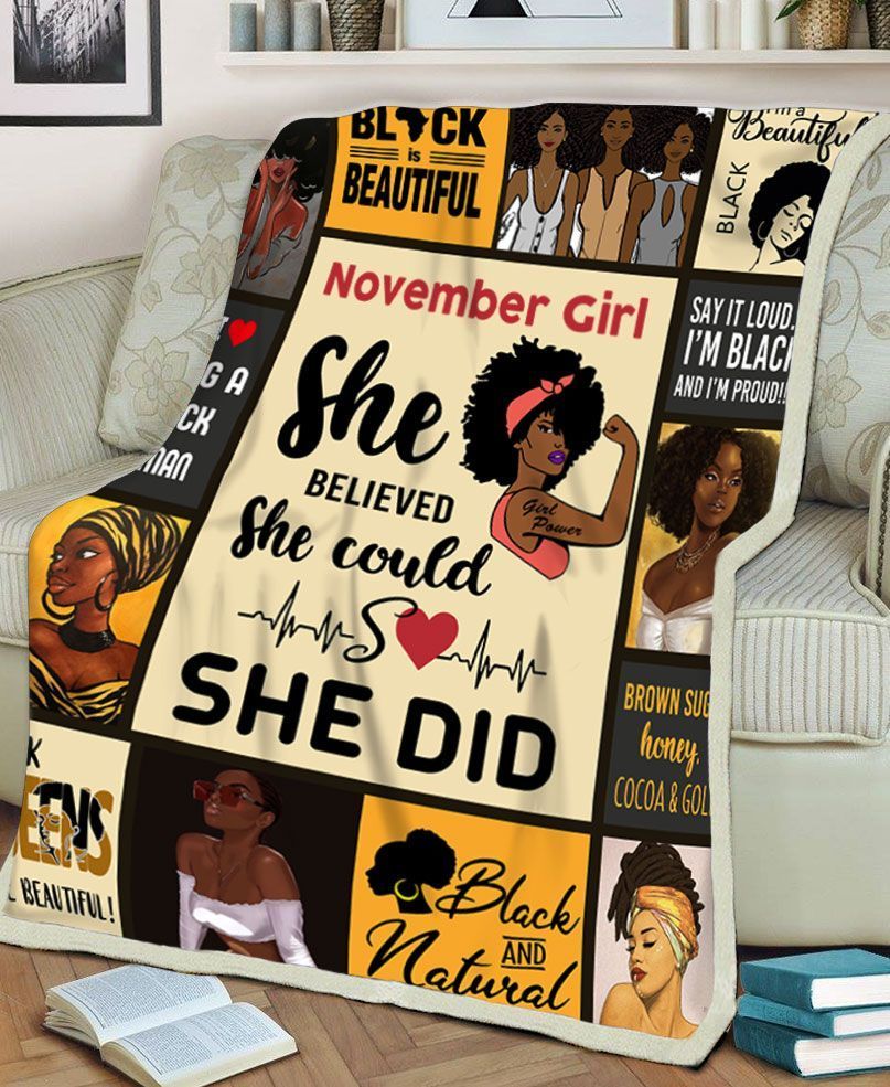Black Women November Girl She Believed She Could So She Did Sherpa Fleece Blanket