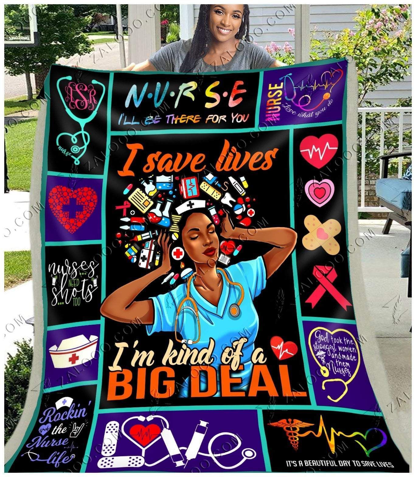 Black Women Nurse I Save Lives Sherpa Fleece Blanket