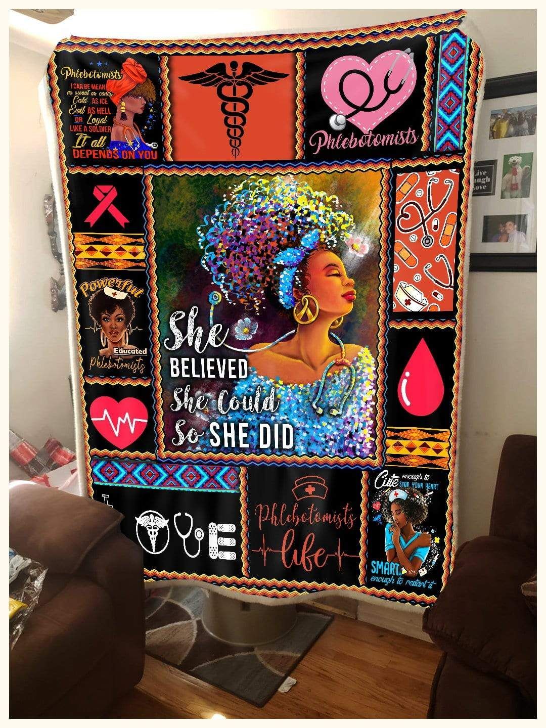 Black Women Phlebotomists She Believed She Could So She Did Sherpa Fleece Blanket