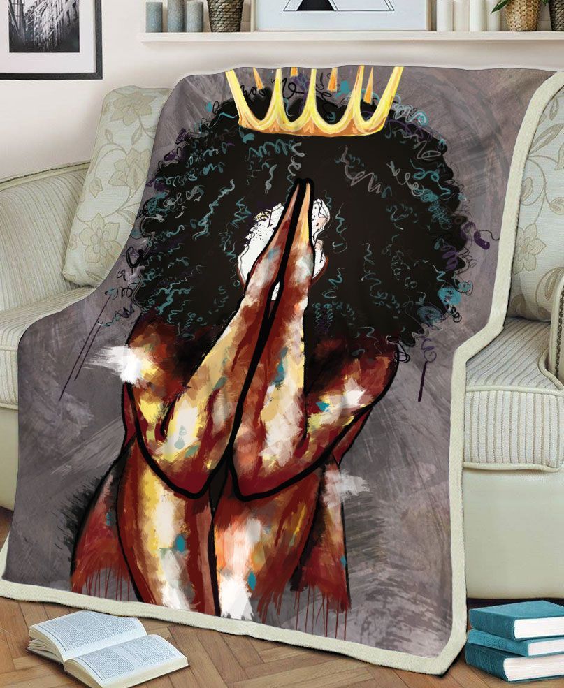 Black Women Praying Black Queen Sherpa Fleece Blanket