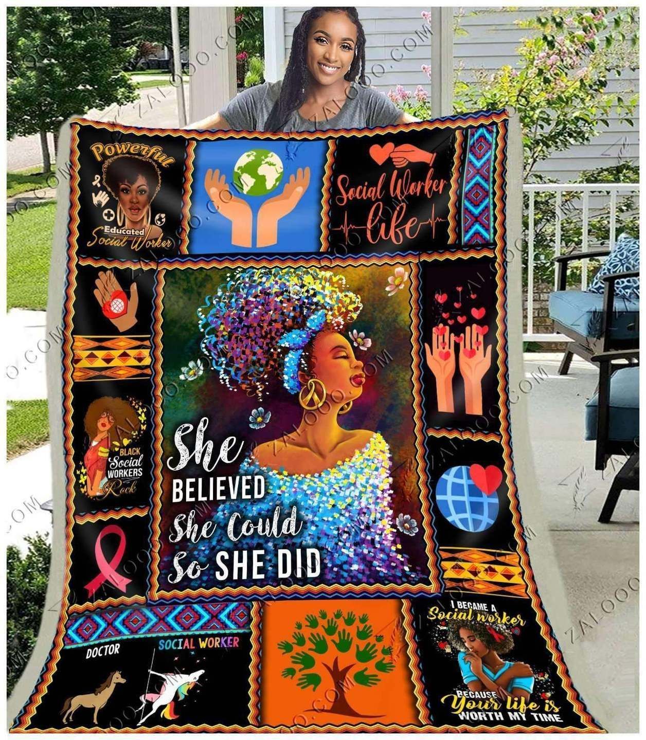 Black Women Social Worker Sherpa Fleece Blanket