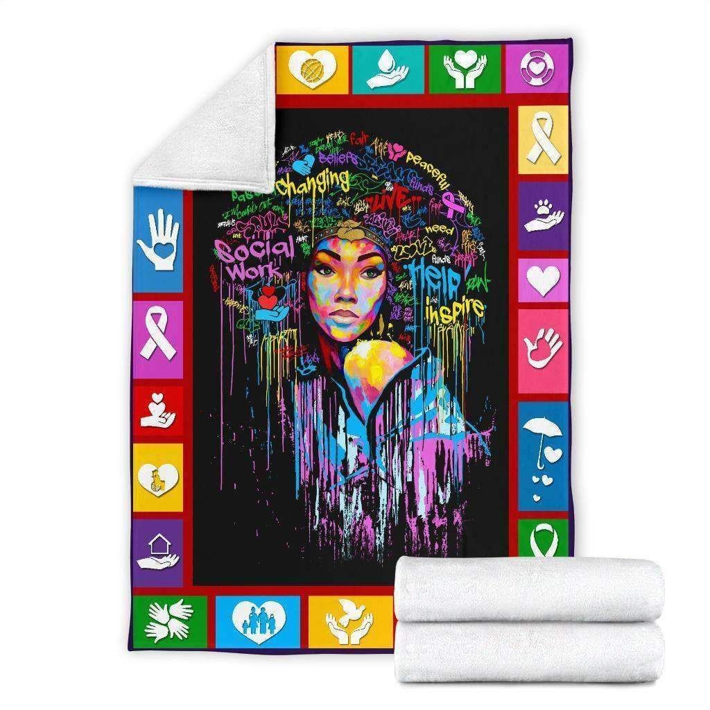 Black Women Social Worker Sherpa Fleece Blanket