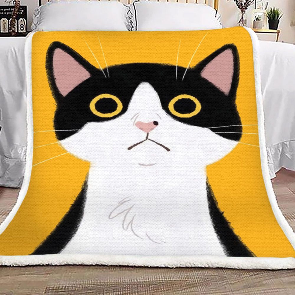 Black Yellow Cat Sherpa Fleece Blanket