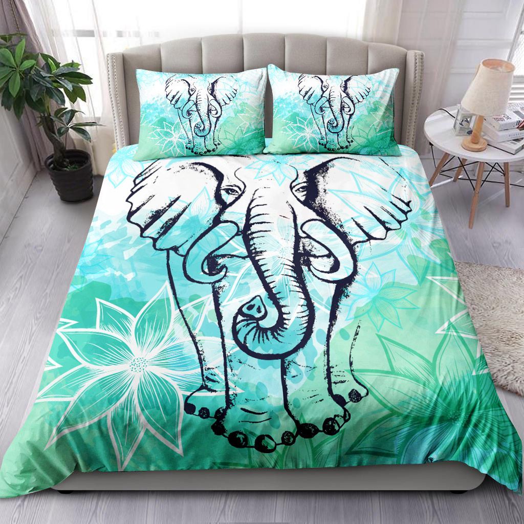 Blackwork Elephant On Watercolor Bedding Set