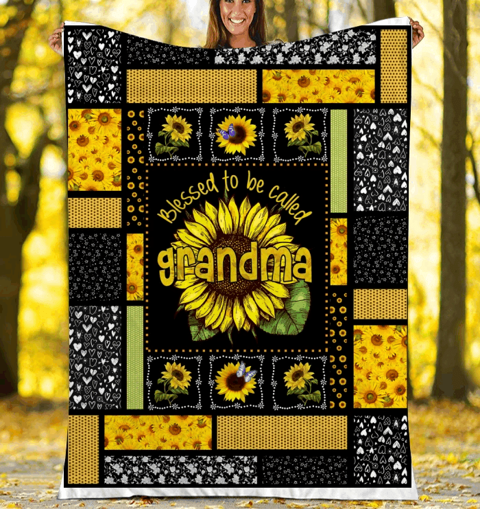 Blessed To Be Called Grandma Sunflower Sherpa Fleece Blanket