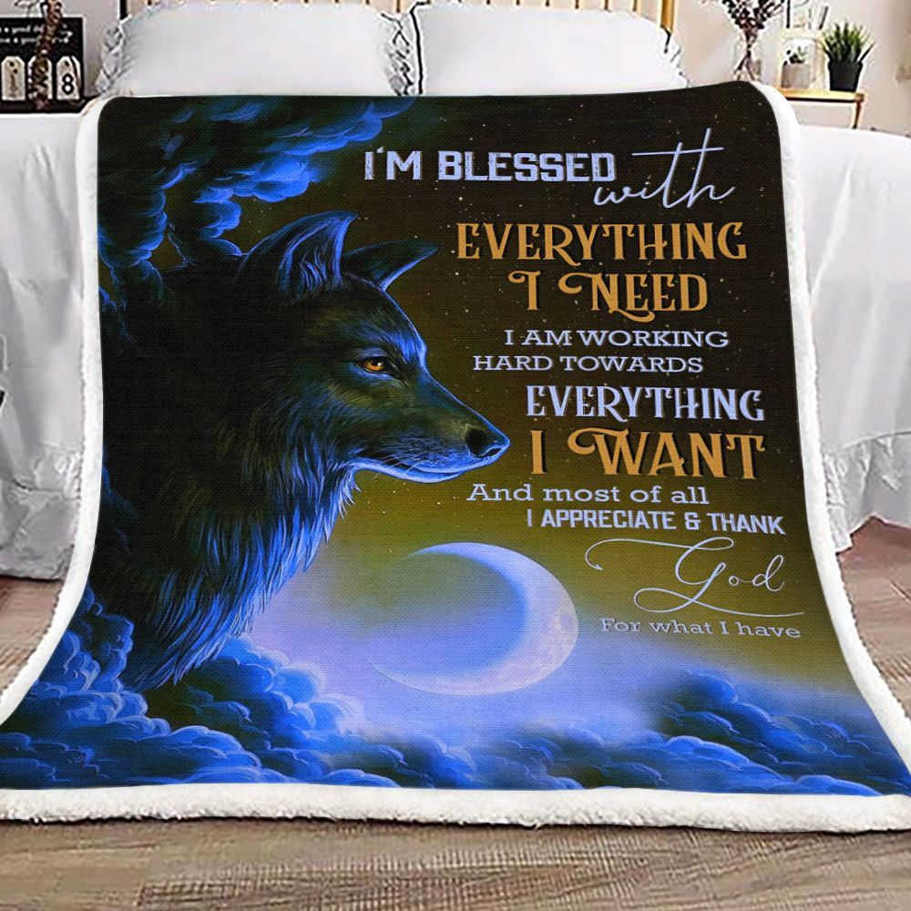 Blessed With Everything I Need Wolf Sherpa Fleece Blanket