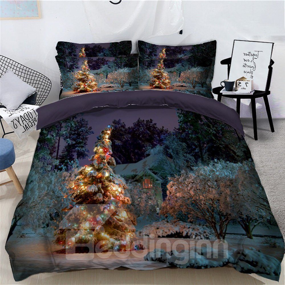 Bling Christmas Tree Quiet Night 3d Bedding Set