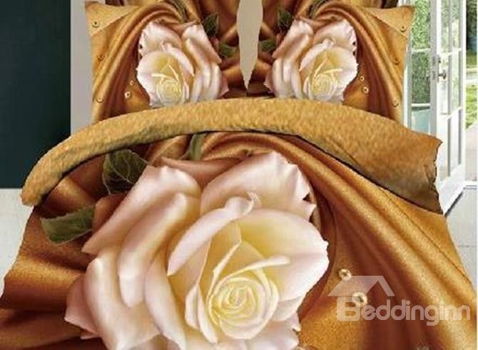 Blooming White Rose Bedding Set