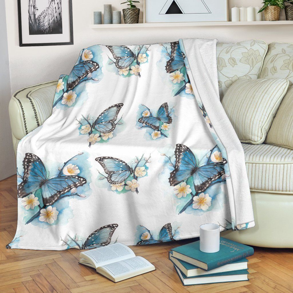 Blossom Blue Butterfly Sherpa Fleece Blanket