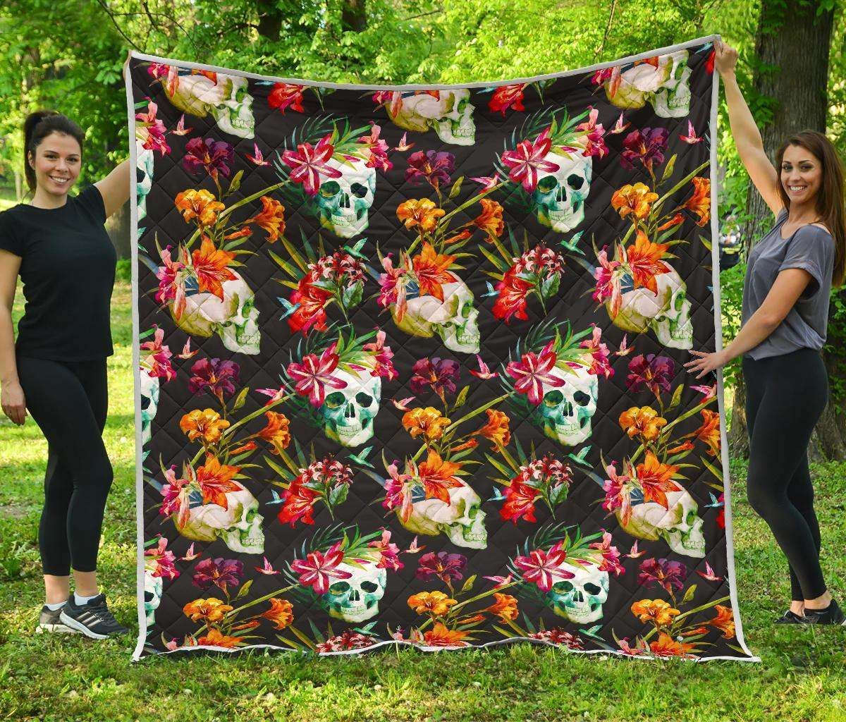 Blossom Flowers Skull CL17100096MDQ Quilt Blanket