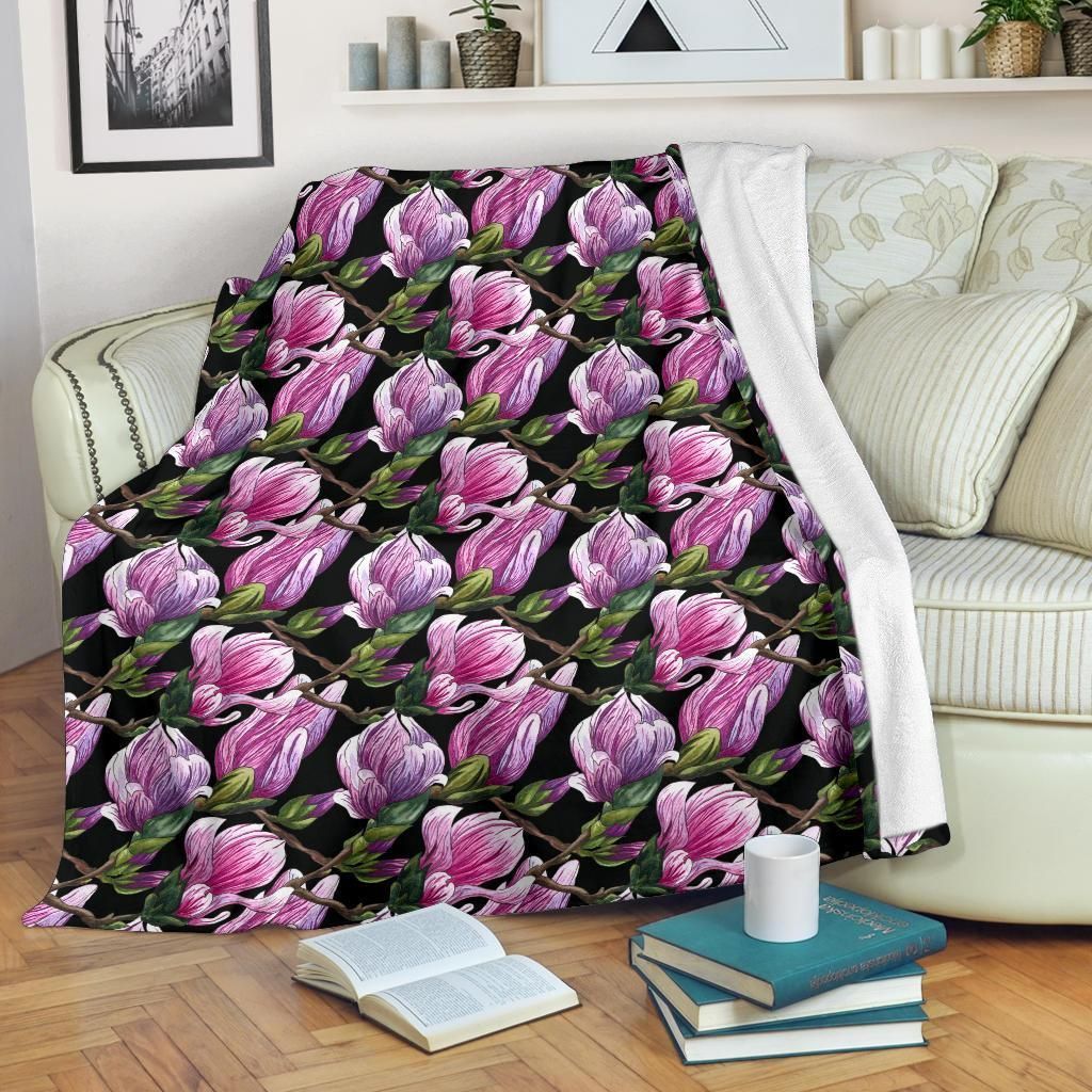 Blossom Magnolia Pattern Print Design Fleece Blanket