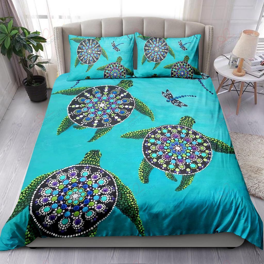 Blue Aboriginal Art Sea Turtles Bedding Set