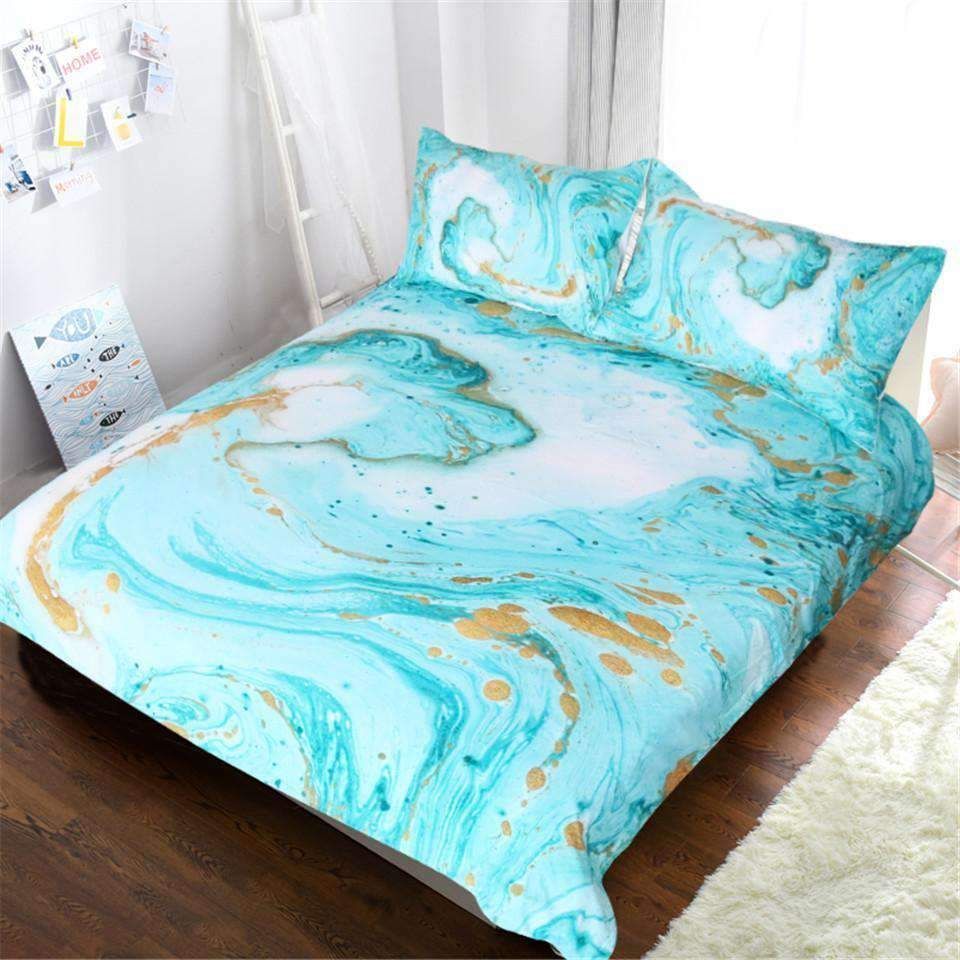 Blue And Gold Marble Swirl Bedding Set