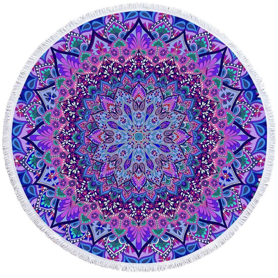 Blue And Purple Cosmic Bohemian Printed Round Beach Towel