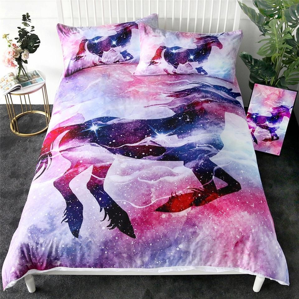 Blue And Purple Unicorn Psychedelic Clouds Bedding Set