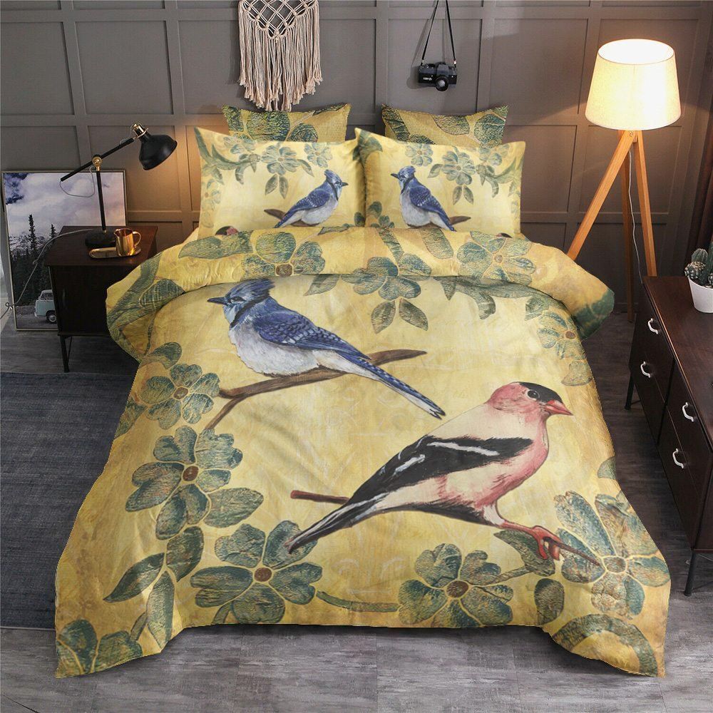 Blue And Red Bird Bedding Set