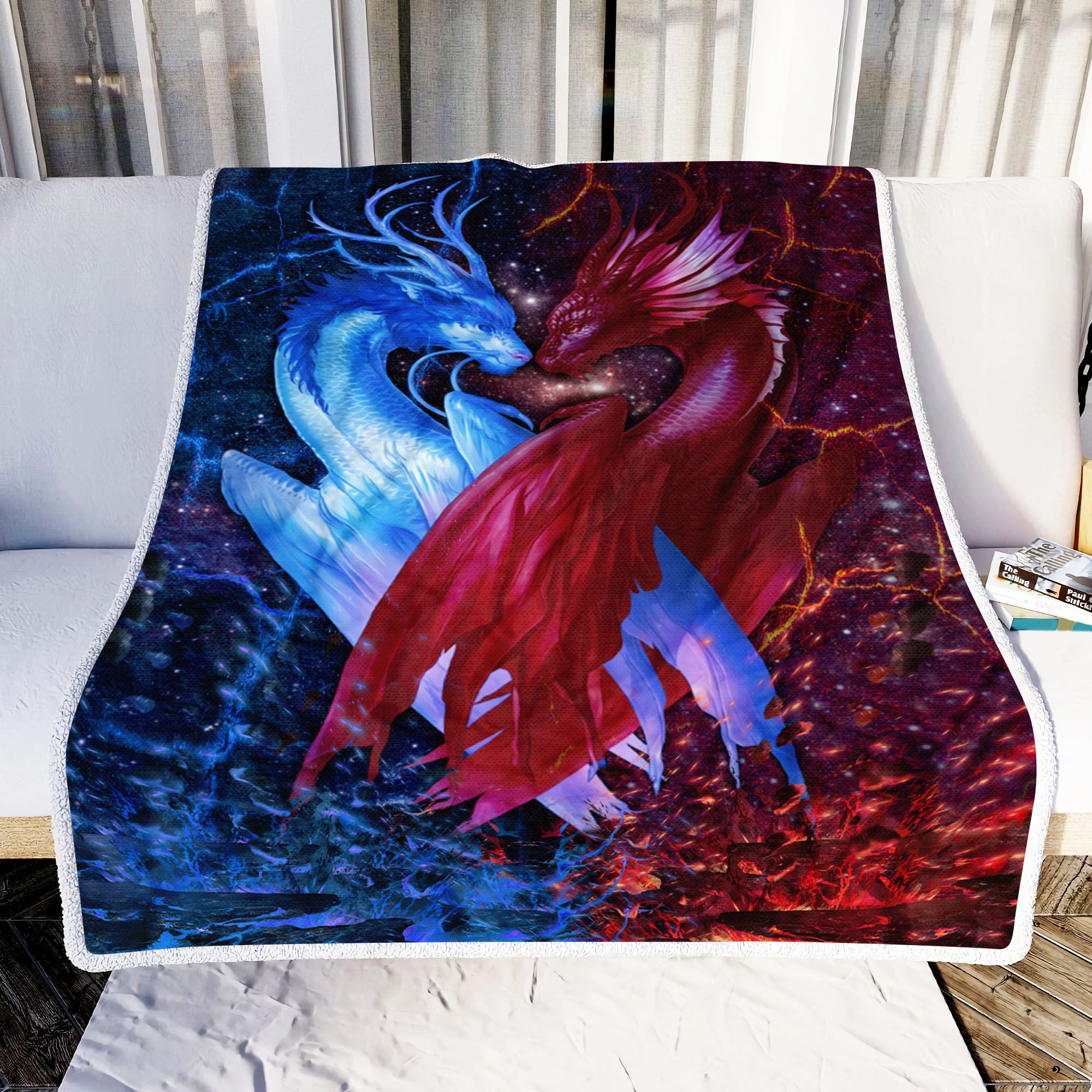 Blue And Red Dragon Fleece Blanket