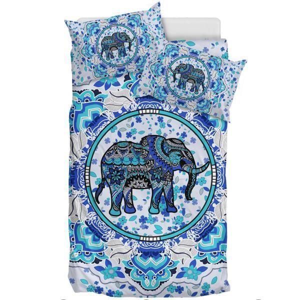 Blue And White Mandala Elephant Bedding Set