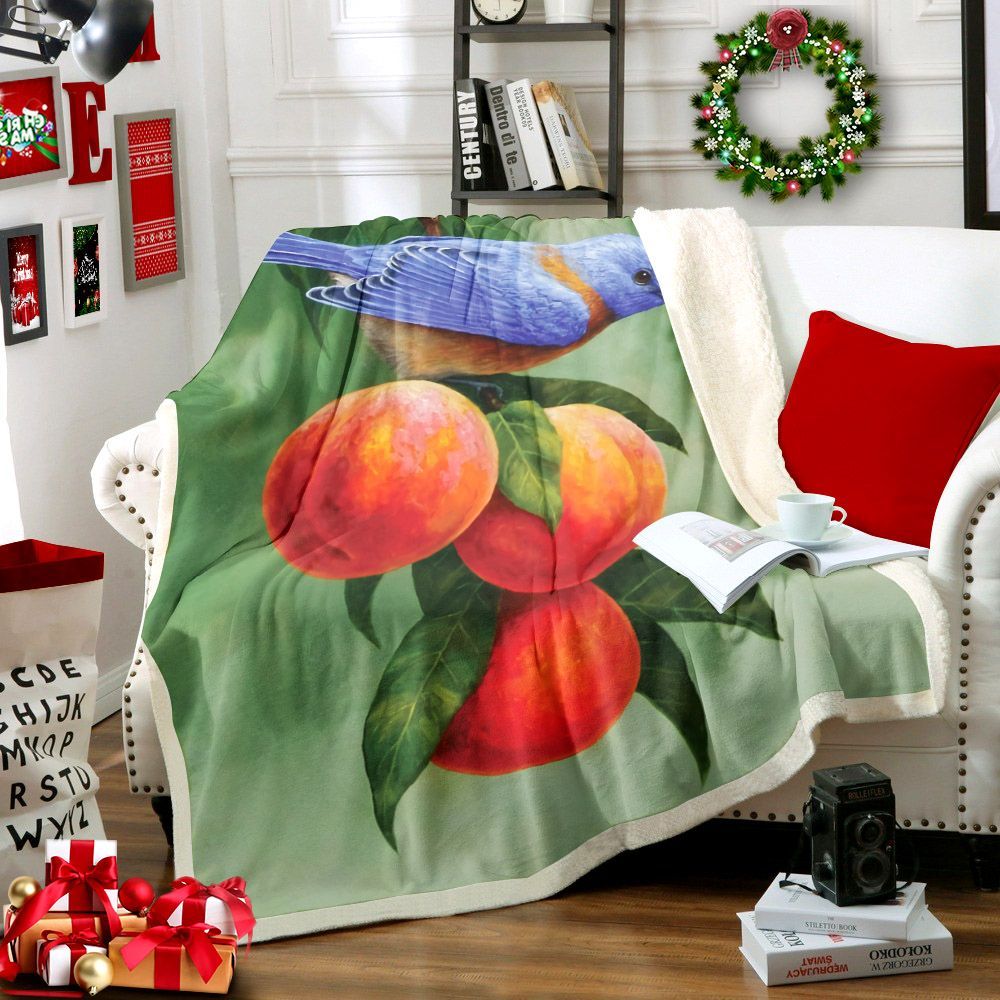 Blue Bird And Peaches Sherpa Fleece Blanket
