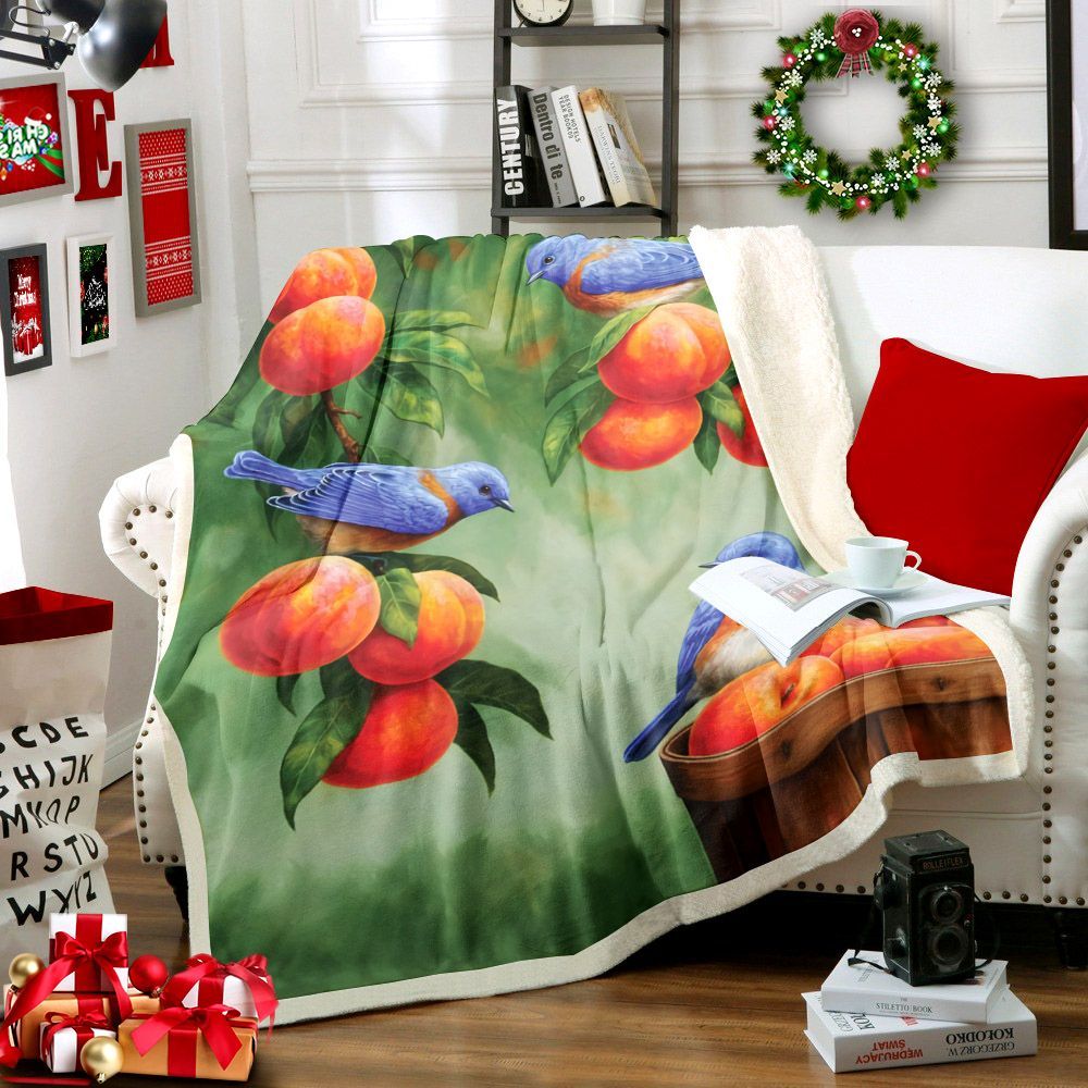 Blue Bird And Peaches Sherpa Fleece Blanket