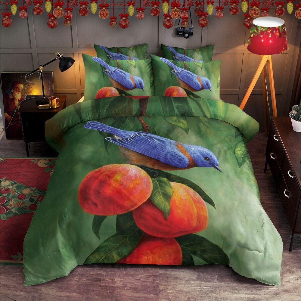 Blue Bird And Peaches Bedding Set
