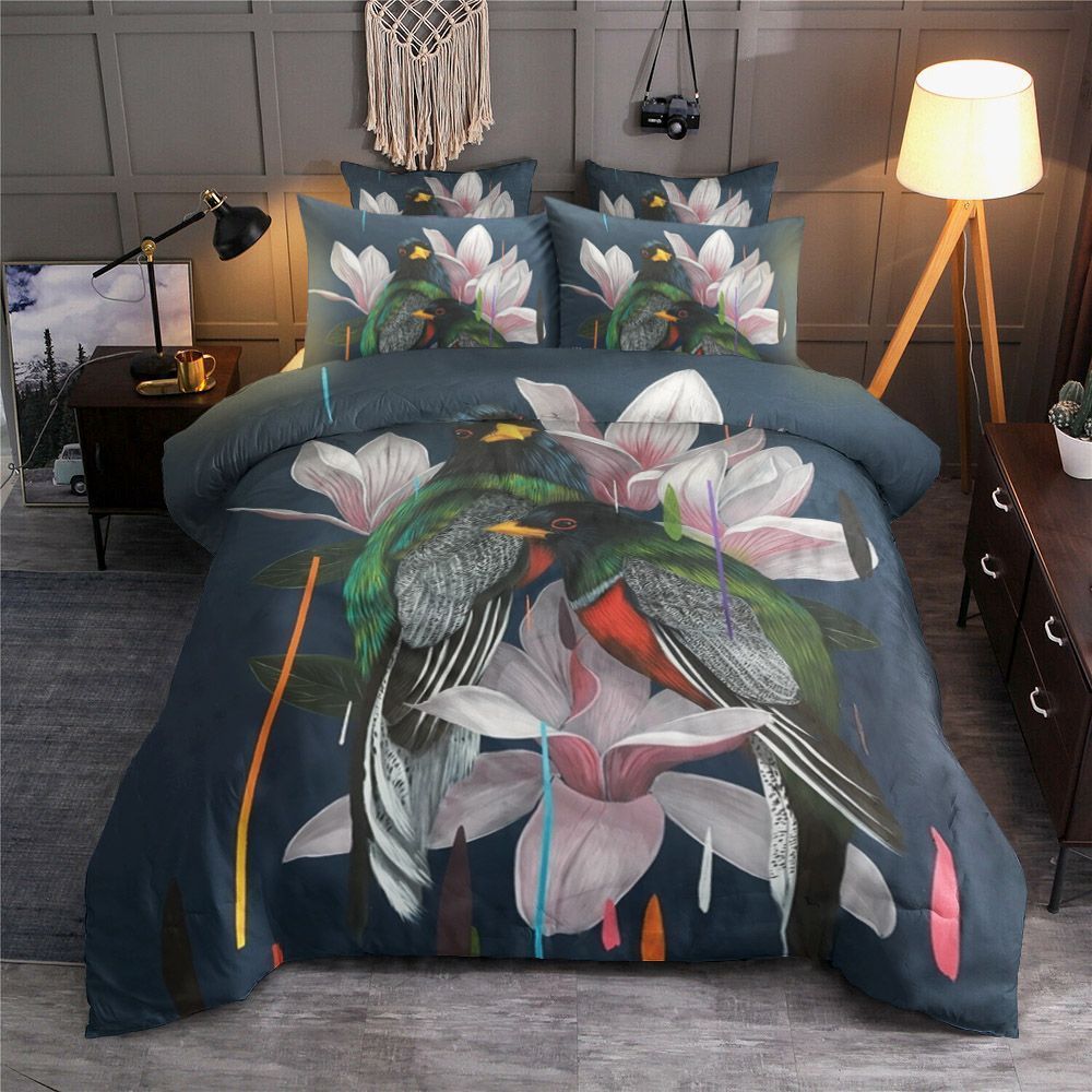 Blue Bird Flower Bedding Set