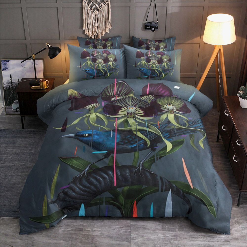 Blue Bird Flower Bedding Set