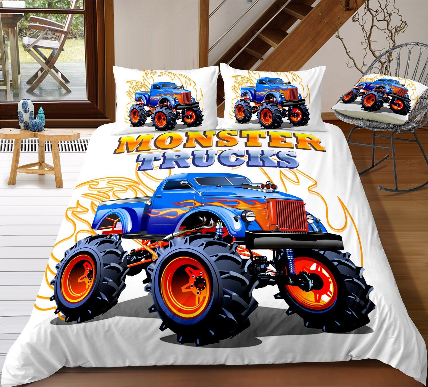 Blue Boys Monster Jam Bedding Set