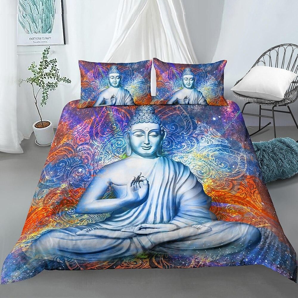 Blue Buddha Mandala Pattern Bedding Set