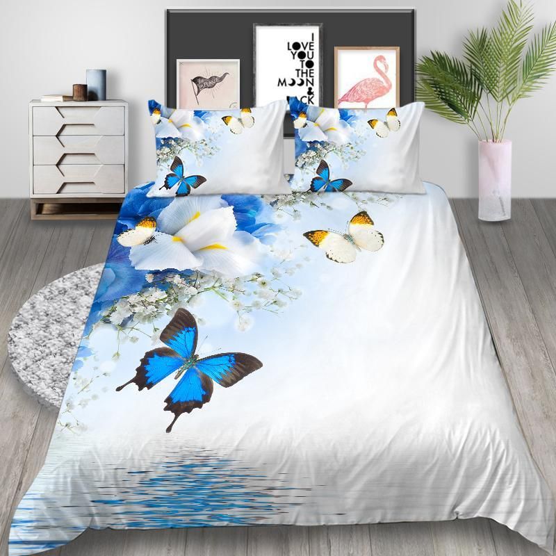 Blue Butterflies Floral Bedding Set