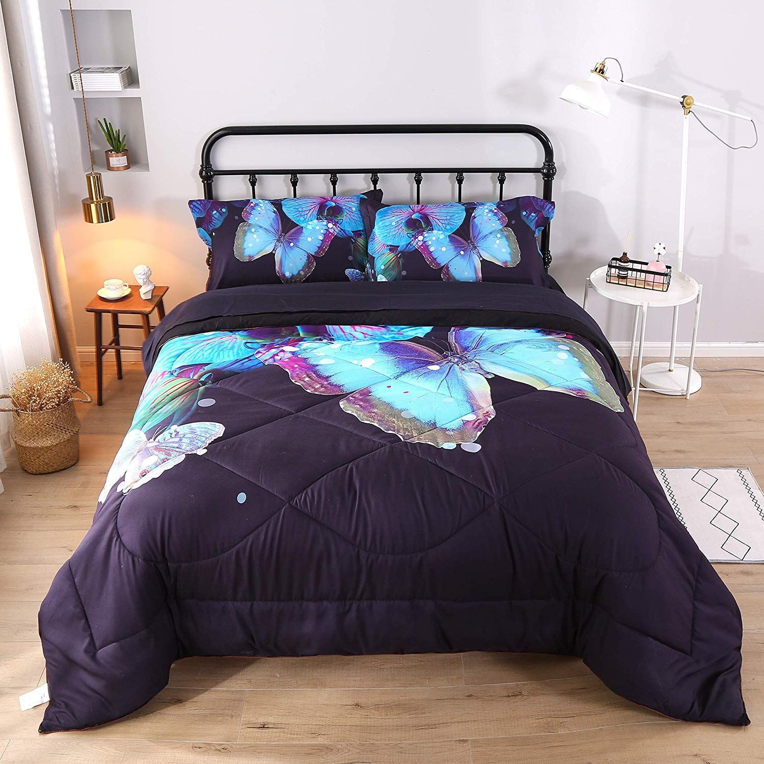 Blue Butterfly And Flowers Bedding Set