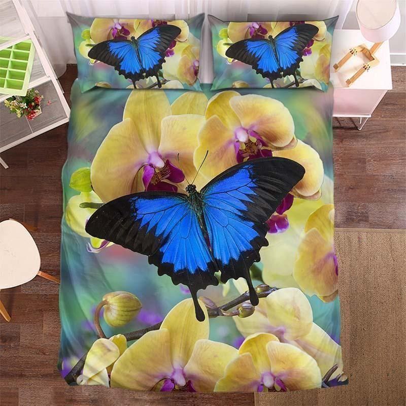 Blue Butterfly And The Orchid Bedding Set