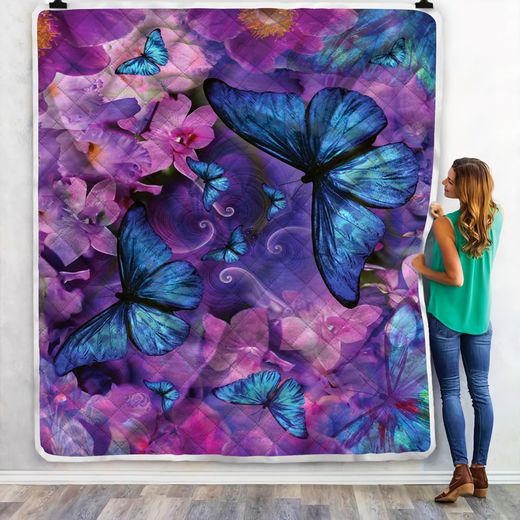Blue Butterfly Art Fleece Blanket