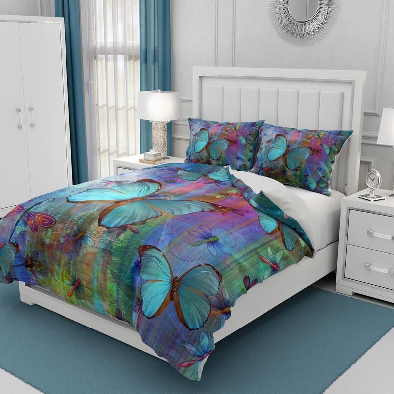 Blue Butterfly Dragonfly Bedding Set