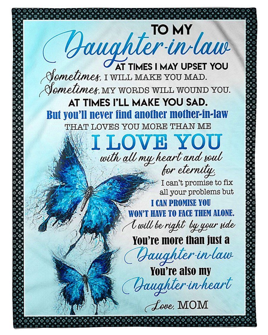 Blue Butterfly Fleece Blanket Giving Daughter In Law Love You With All My Heart Fleece Blanket