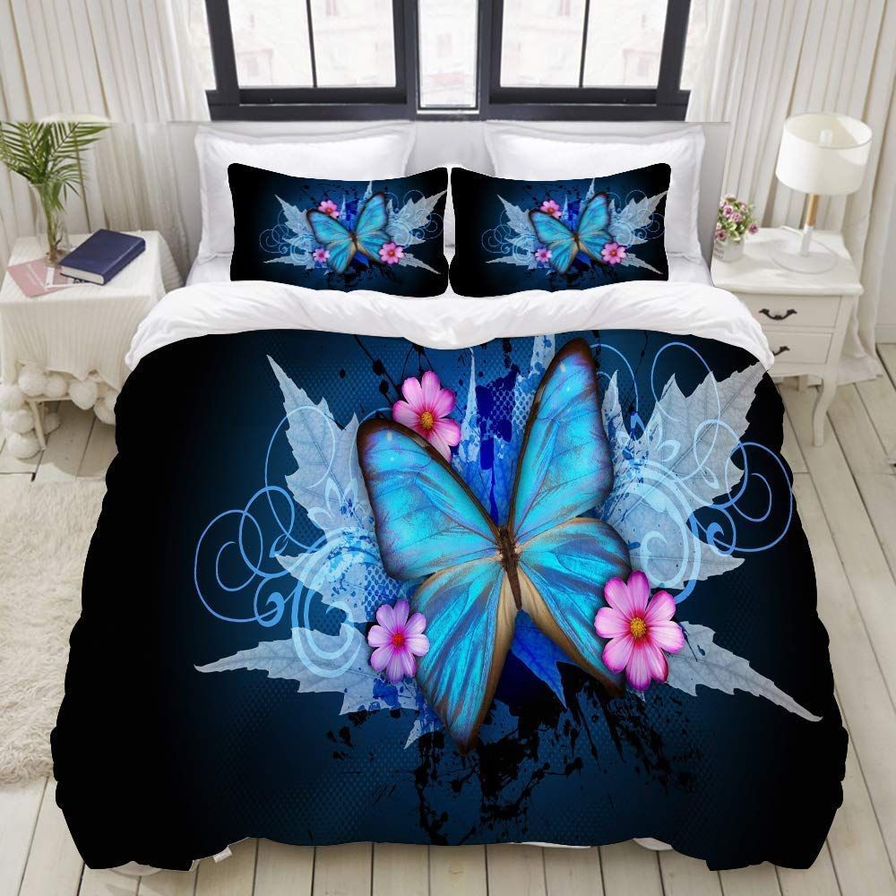 Blue Butterfly Flower Bedding Set
