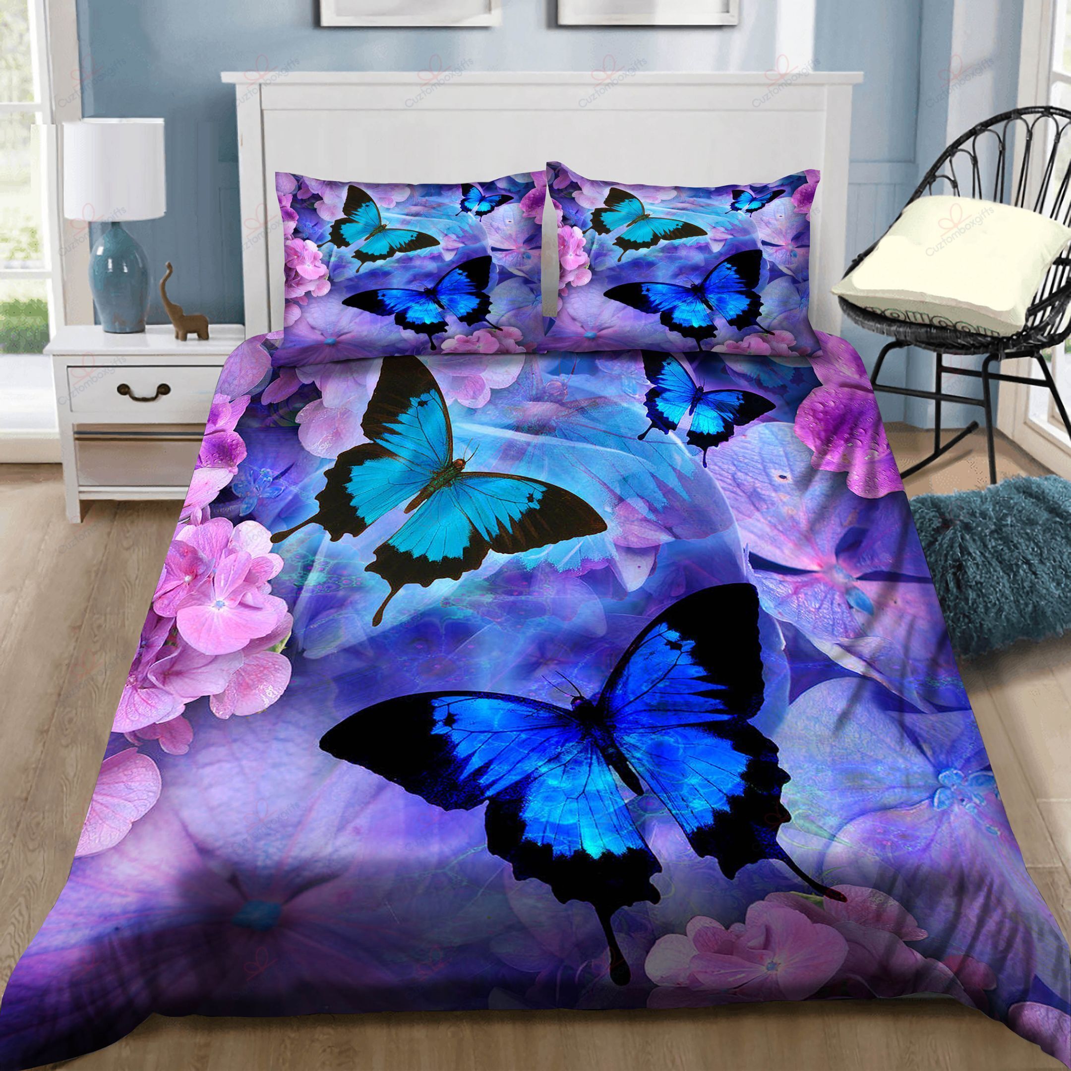 Blue Butterfly Bedding Set