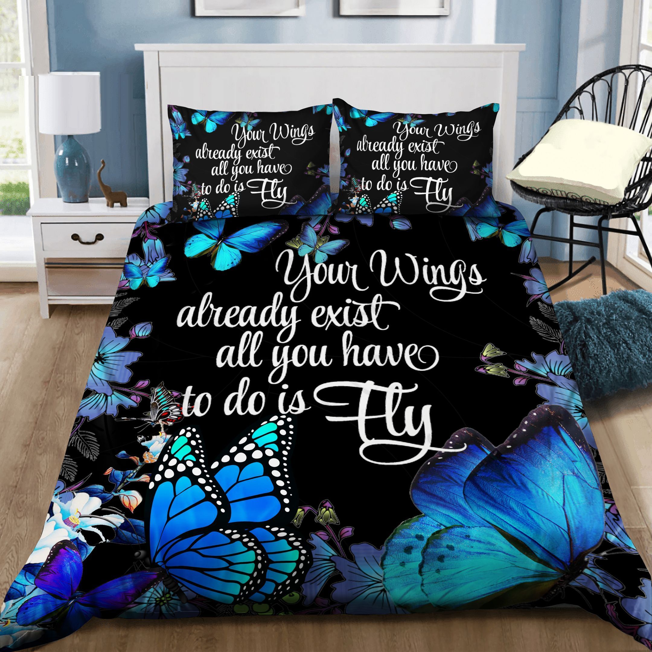 Blue Butterfly Bedding Set