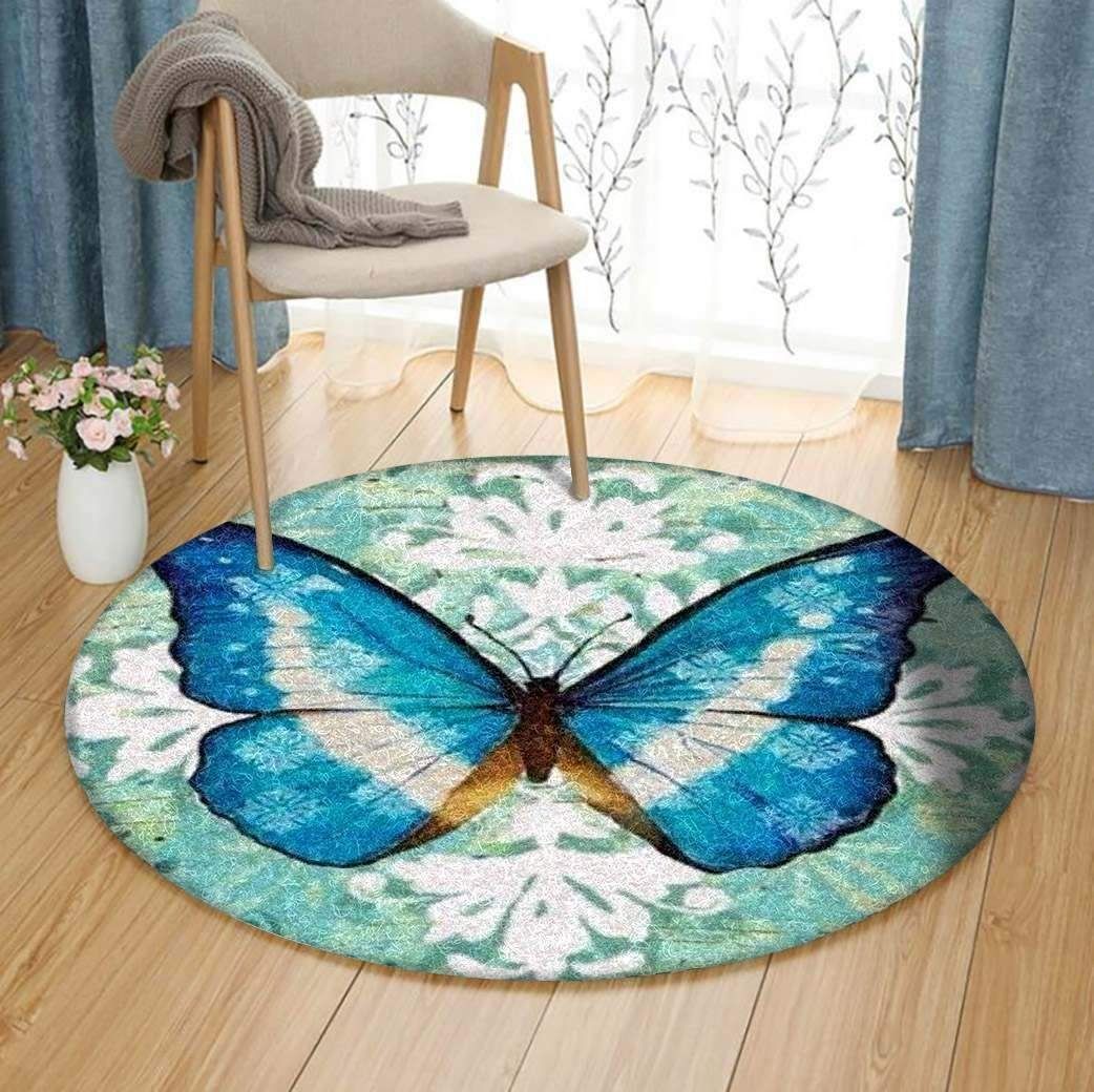 Blue Butterfly Round Carpet