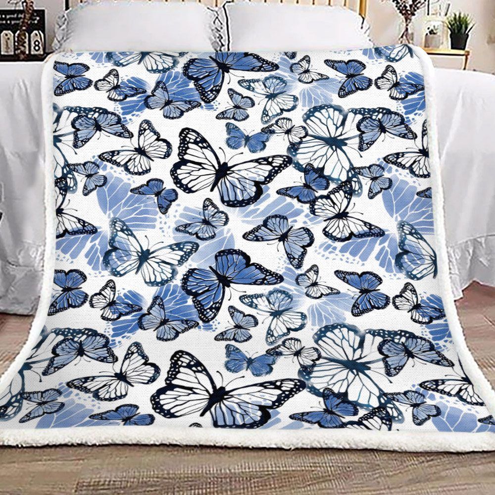 Blue Butterfly Sherpa Fleece Blanket
