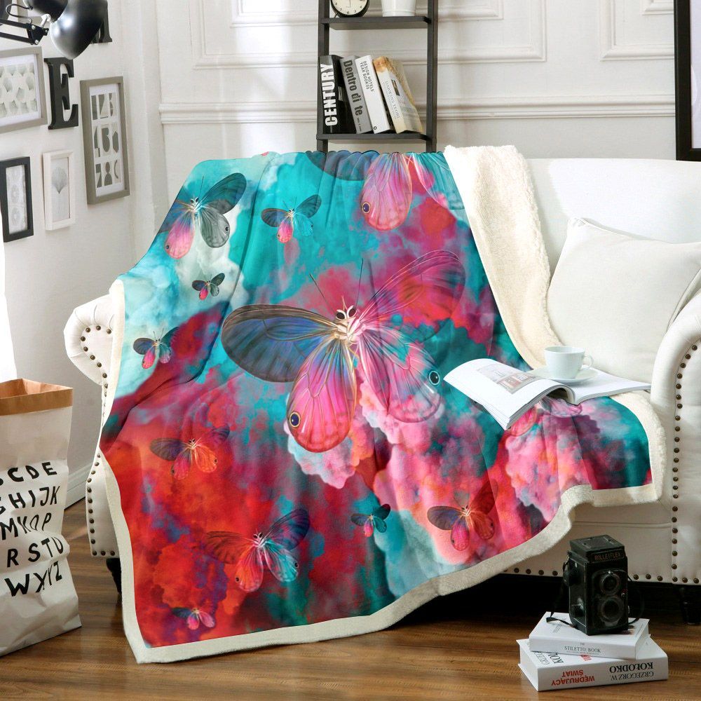Blue Butterfly Sherpa Fleece Blanket