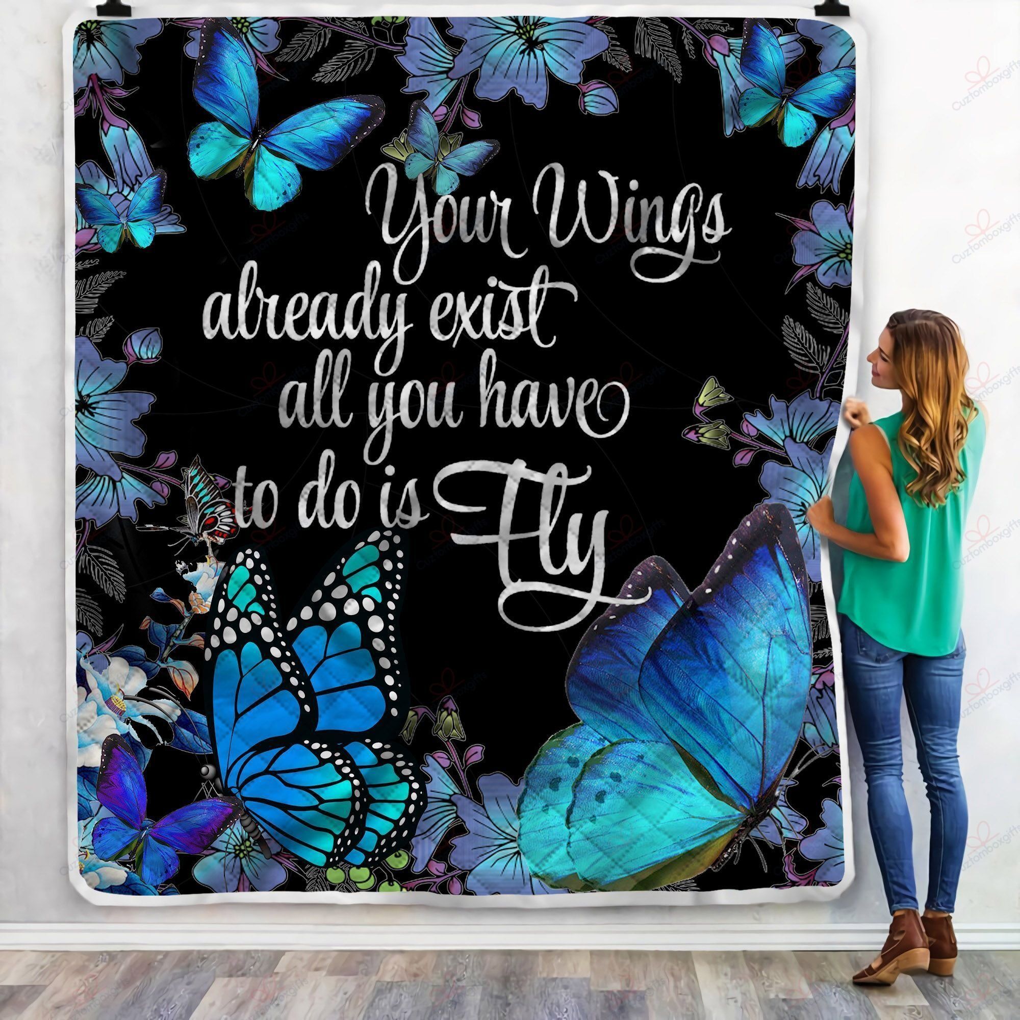 Blue Butterfly Fleece Blanket