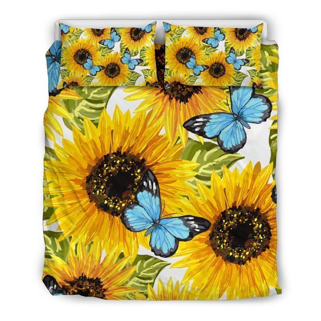 Blue Butterfly Sunflower Bedding Set