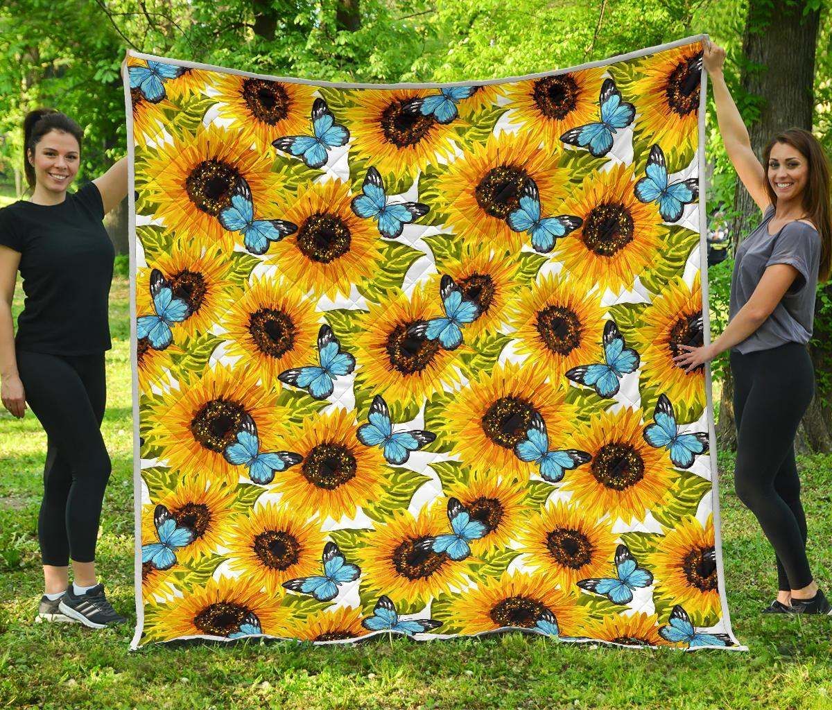 Blue Butterfly Sunflower CL17100112MDQ Quilt Blanket